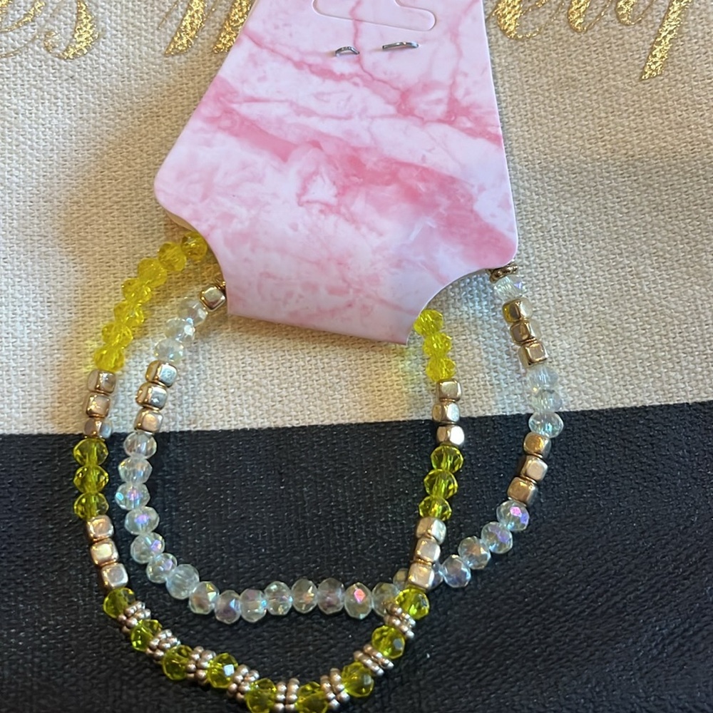 Yellow and Gold tone Beaded Bracelet Set NEW